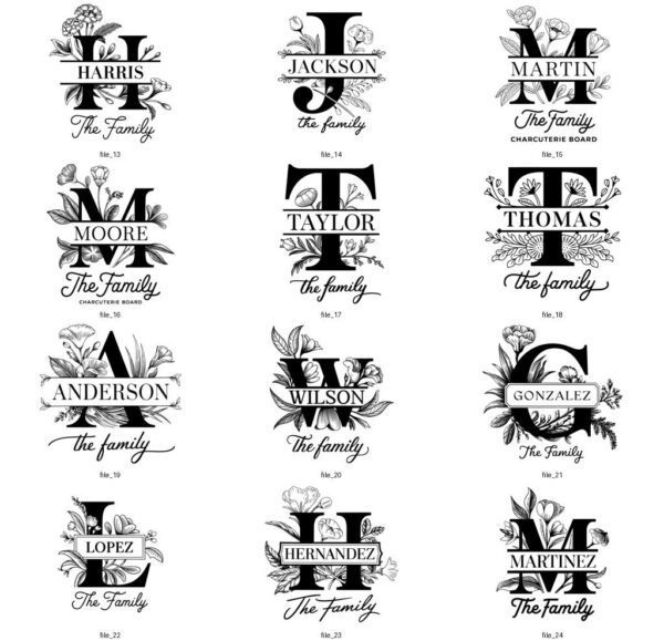 31 Family Name Flora SVGs for Charcuterie &
