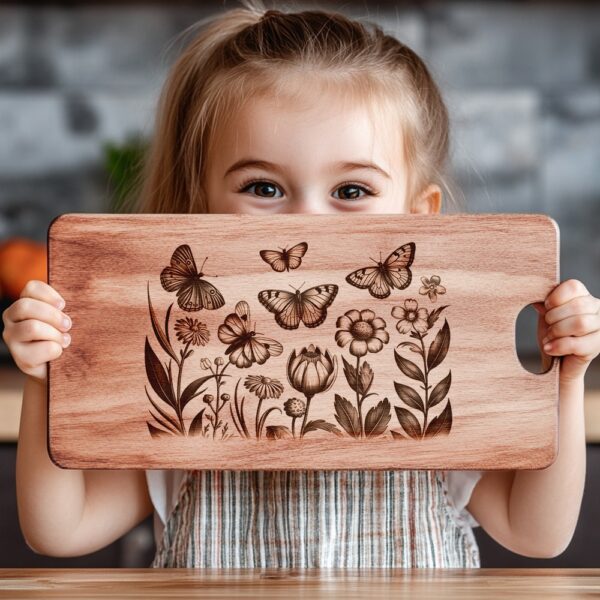 Butterfly & Flower Charcuterie Board Engraving File |