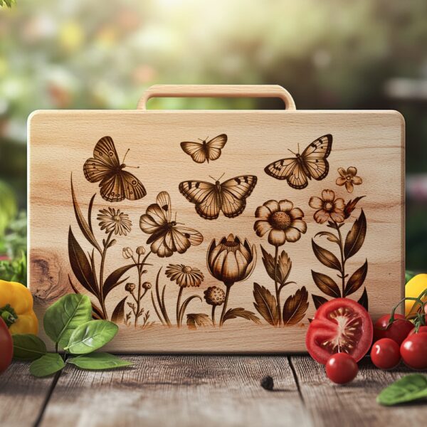 Butterfly & Flower Charcuterie Board Engraving File |