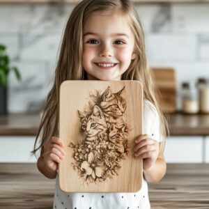 Engraved Cat Charcuterie Board File | 3D Illusion