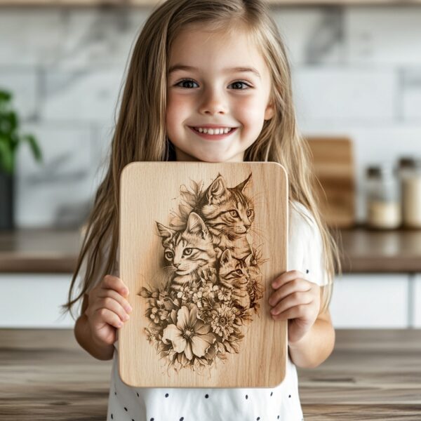 Engraved Cat Charcuterie Board File | 3D Illusion