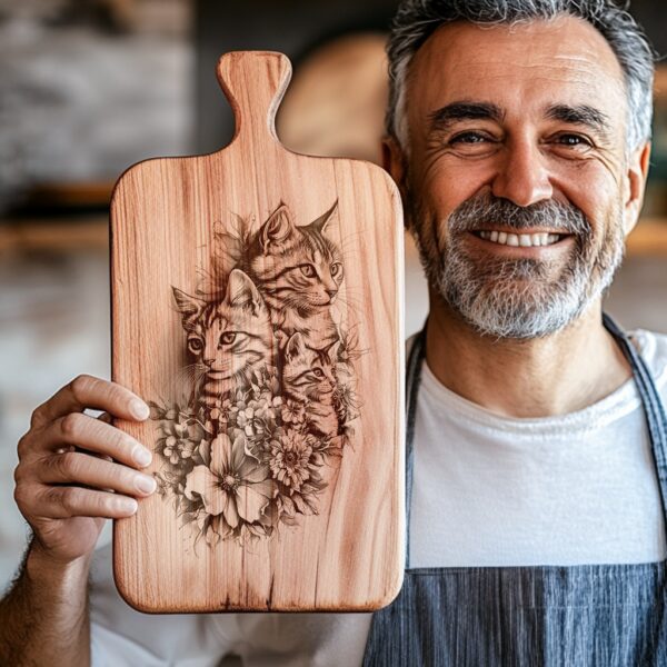 Engraved Cat Charcuterie Board File | 3D Illusion