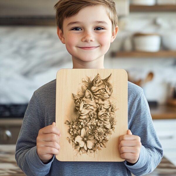 Engraved Cat Charcuterie Board File | 3D Illusion