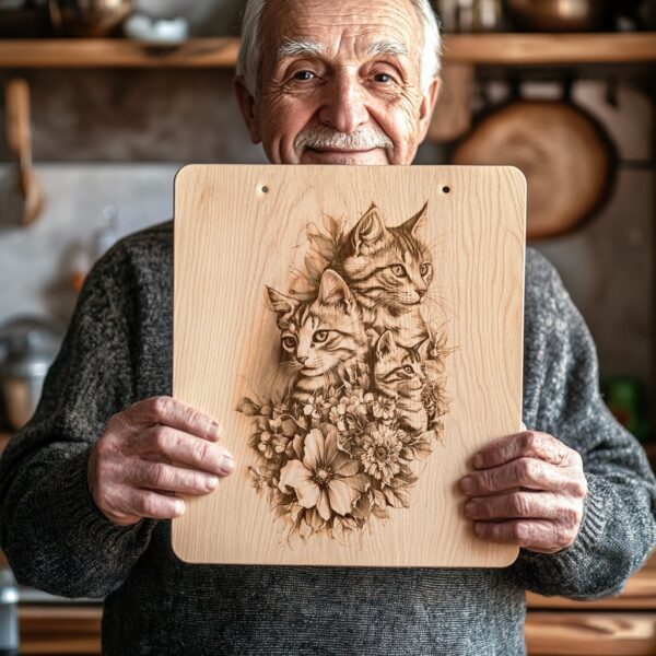 Engraved Cat Charcuterie Board File | 3D Illusion