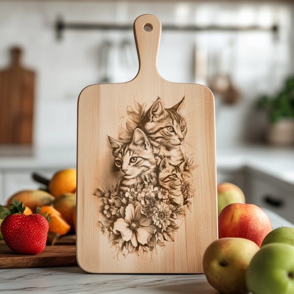 Engraved Cat Charcuterie Board File | 3D Illusion