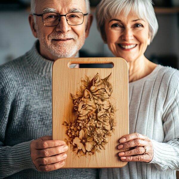 Engraved Cat Charcuterie Board File | 3D Illusion