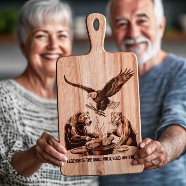 Engraved Charcuterie Board Design: Eagle, Bear & Lion