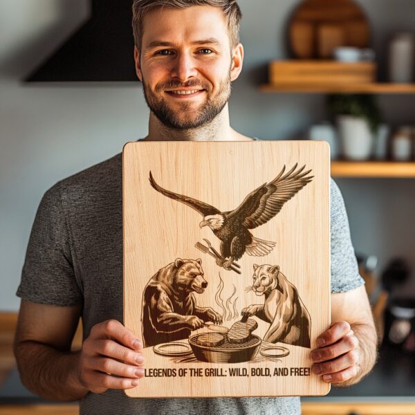 Engraved Charcuterie Board Design: Eagle, Bear & Lion