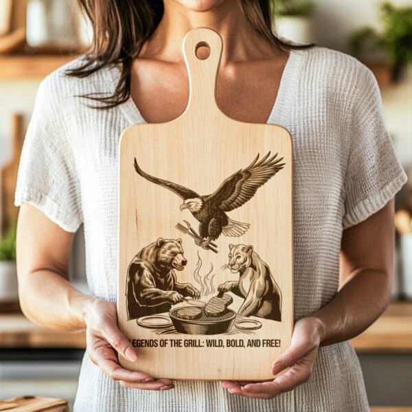 Engraved Charcuterie Board Design: Eagle, Bear & Lion