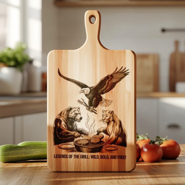 Engraved Charcuterie Board Design: Eagle, Bear & Lion