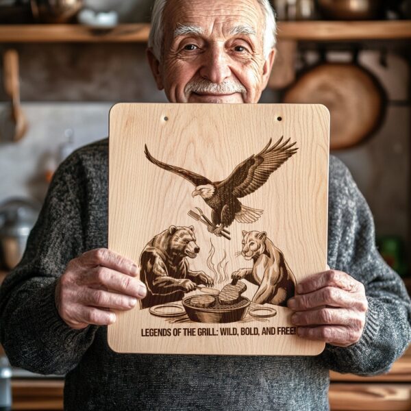 Engraved Charcuterie Board Design: Eagle, Bear & Lion