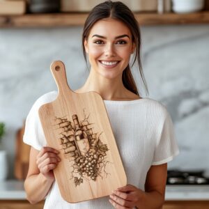 Engraved Charcuterie Board File: Wine Bottle & Grapes