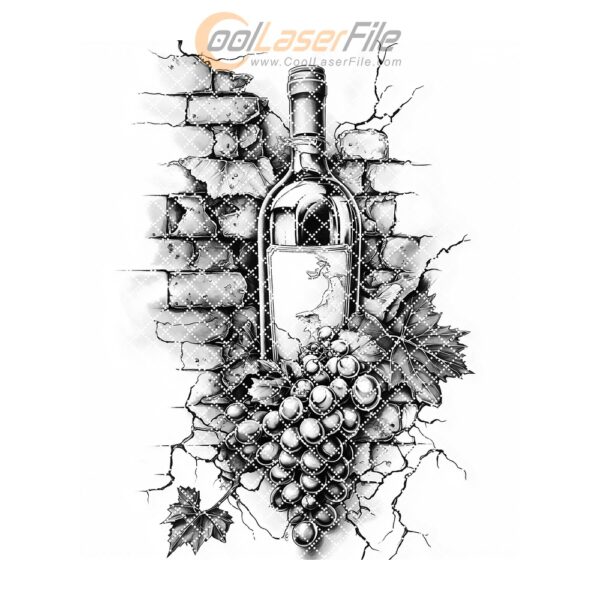 Engraved Charcuterie Board File: Wine Bottle & Grapes