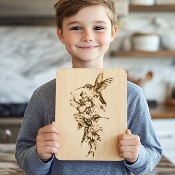Laser Engraved Hummingbird Charcuterie Board Design | HQ