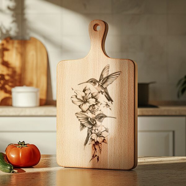 Laser Engraved Hummingbird Charcuterie Board Design | HQ