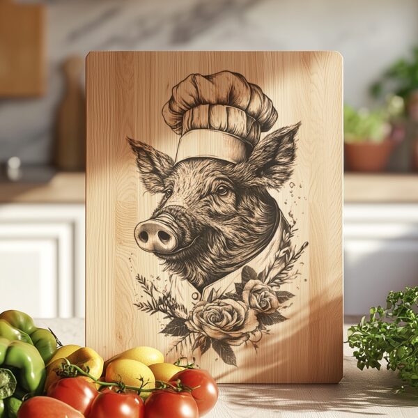 Pig Chef Charcuterie Board Engraving File | Kitchen