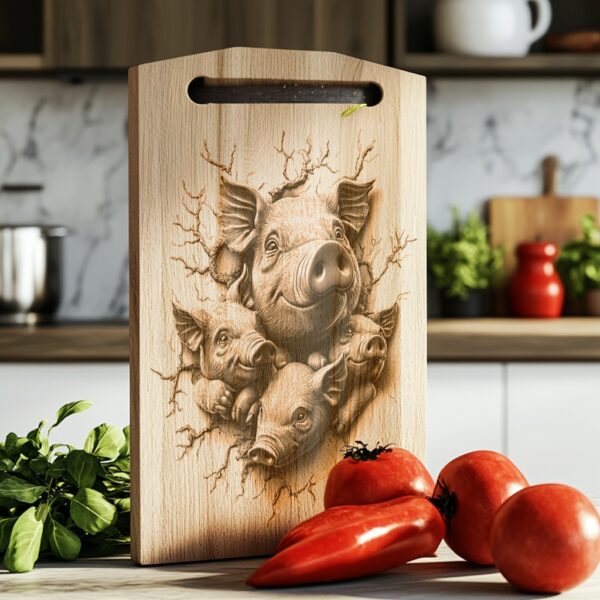 Pig Family Charcuterie Board Engraving File | 3D