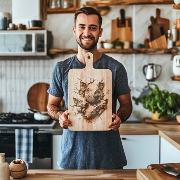 Pig Family Charcuterie Board Engraving File | 3D
