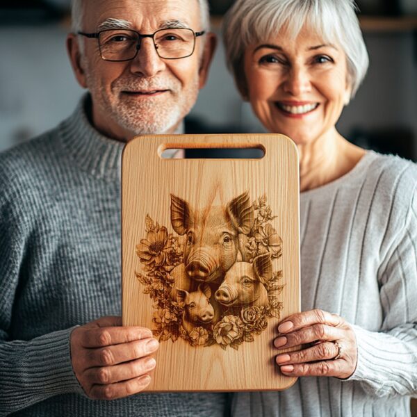Pig Family Charcuterie Board Engraving File - 3D