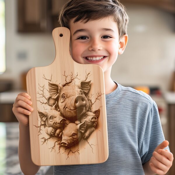 Pig Family Charcuterie Board Engraving File | 3D