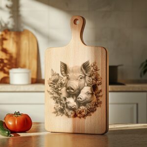 Pig Family Charcuterie Board Engraving File - 3D