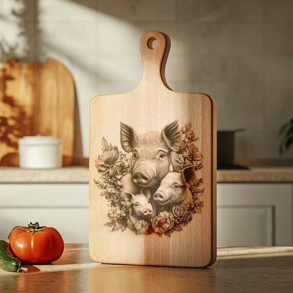 Pig Family Charcuterie Board Engraving File - 3D