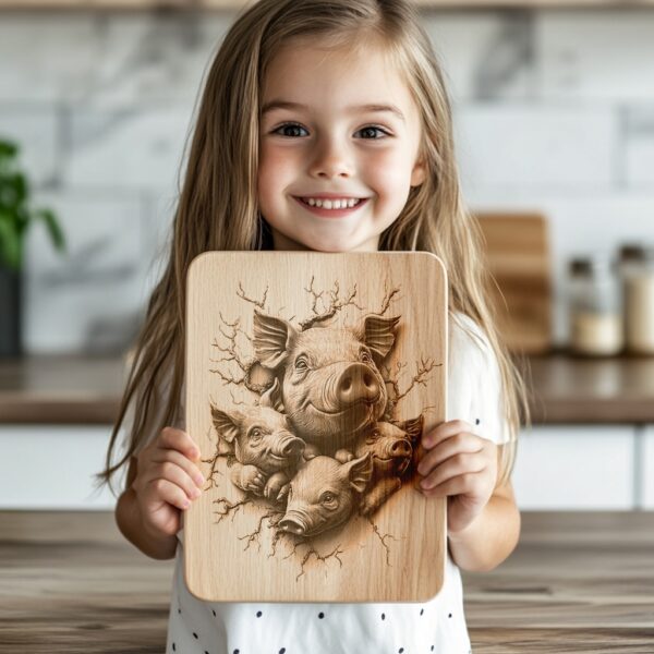 Pig Family Charcuterie Board Engraving File | 3D