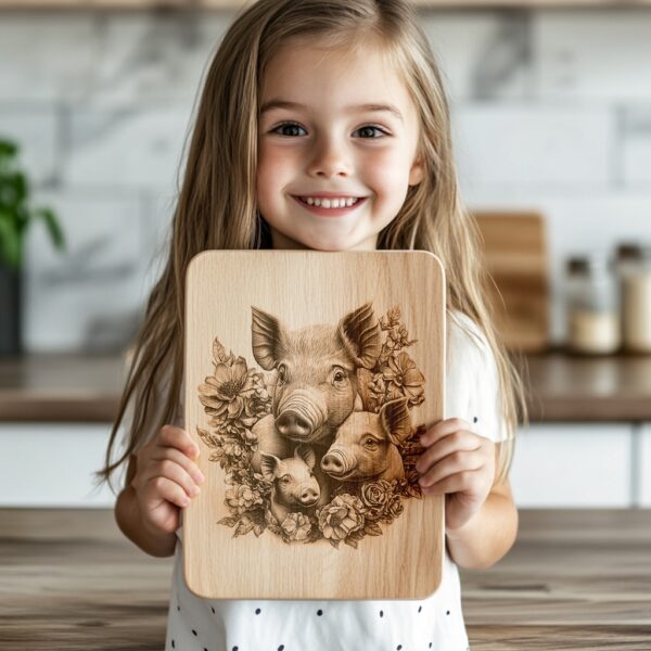 Pig Family Charcuterie Board Engraving File - 3D