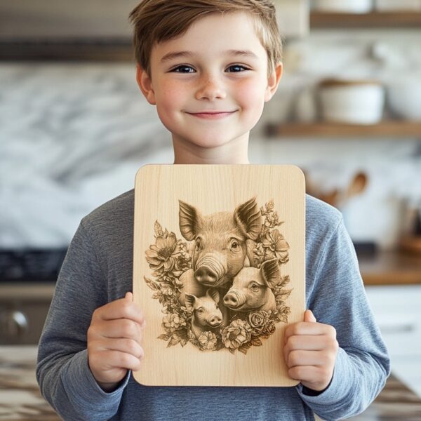 Pig Family Charcuterie Board Engraving File - 3D