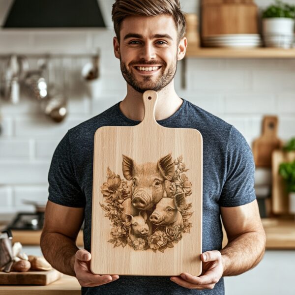 Pig Family Charcuterie Board Engraving File - 3D