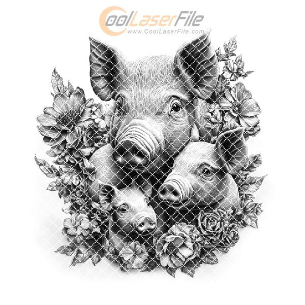 Pig Family Charcuterie Board Engraving File - 3D