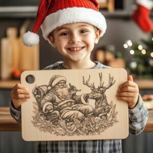 Santa Claus & Reindeer Christmas Charcuterie Board Engraving