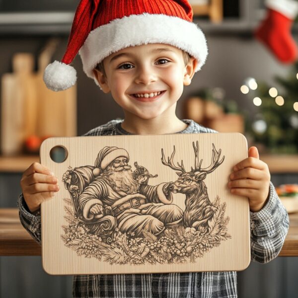 Santa Claus & Reindeer Christmas Charcuterie Board Engraving