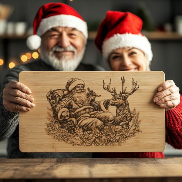Santa Claus & Reindeer Christmas Charcuterie Board Engraving