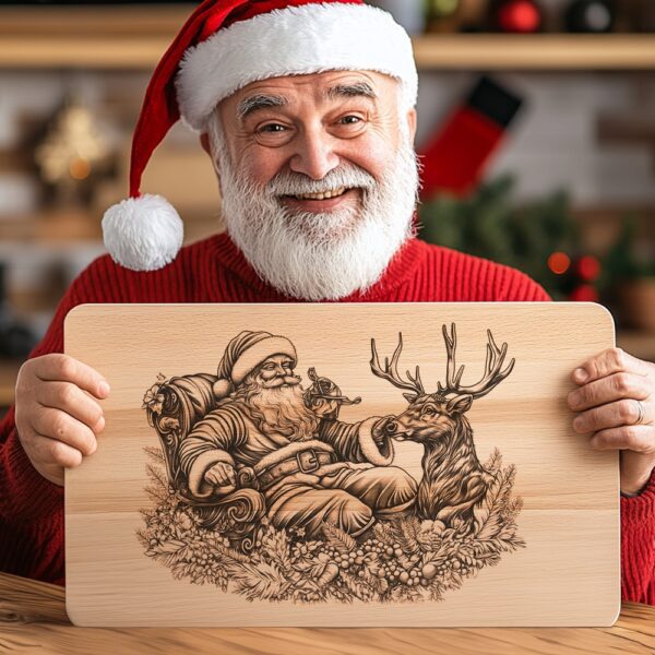 Santa Claus & Reindeer Christmas Charcuterie Board Engraving