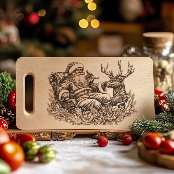 Santa Claus & Reindeer Christmas Charcuterie Board Engraving