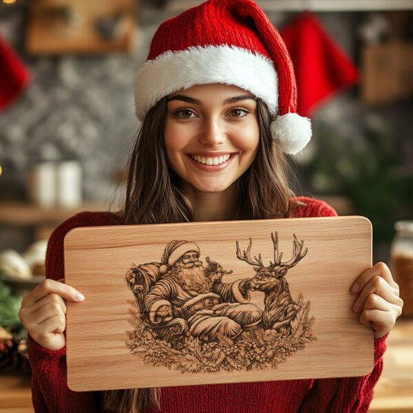 Santa Claus & Reindeer Christmas Charcuterie Board Engraving