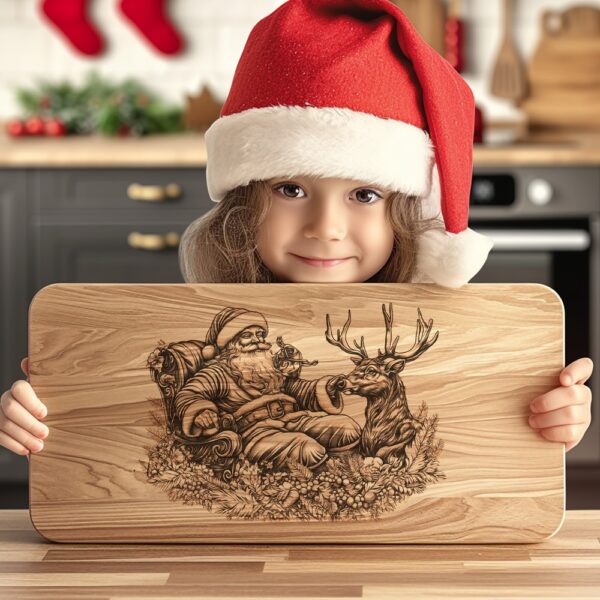 Santa Claus & Reindeer Christmas Charcuterie Board Engraving