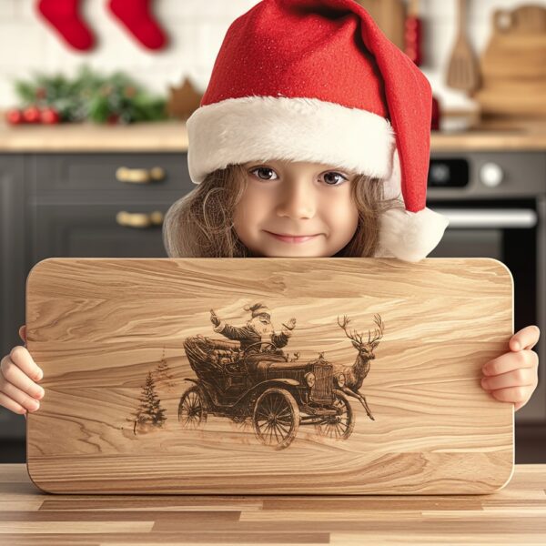 Santa on Vintage Car Engraving File | Christmas