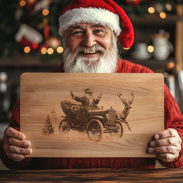 Santa on Vintage Car Engraving File | Christmas