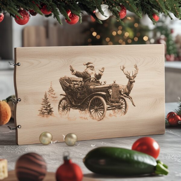 Santa on Vintage Car Engraving File | Christmas
