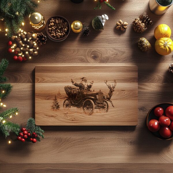 Santa on Vintage Car Engraving File | Christmas