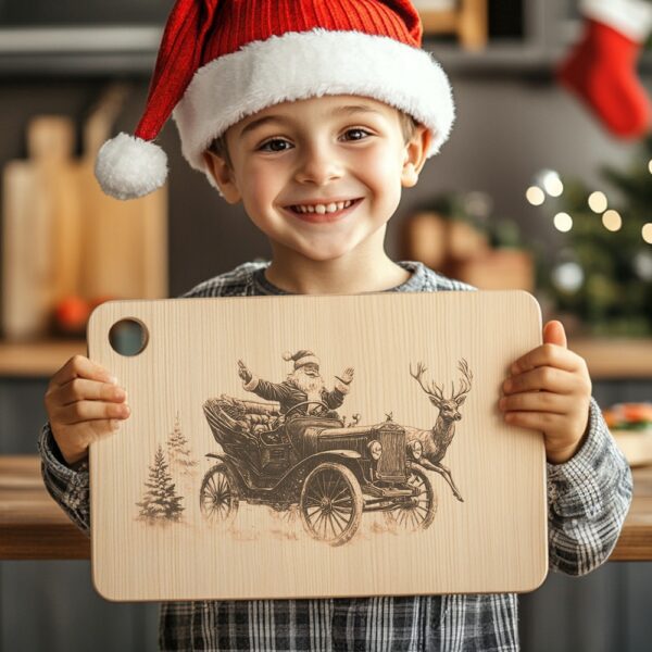 Santa on Vintage Car Engraving File | Christmas