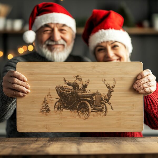 Santa on Vintage Car Engraving File | Christmas