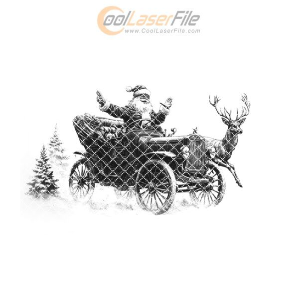 Santa on Vintage Car Engraving File | Christmas