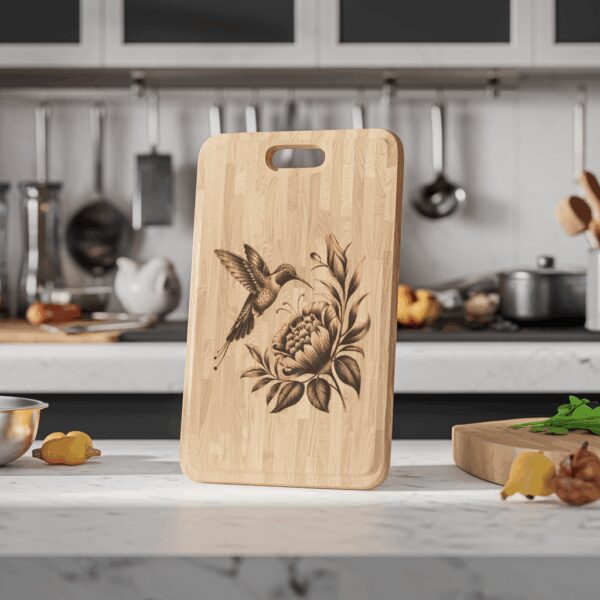 3D Illusion Hummingbird Charcuterie Board Laser Engraving File
