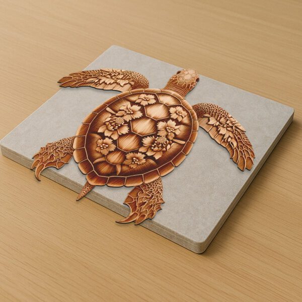 3D Laser Engraving Design, Turtle Floral Shell, Intricate