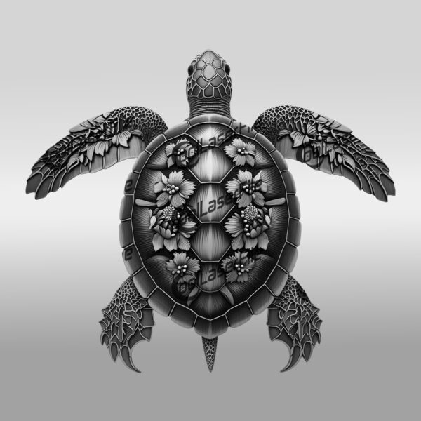 3D Laser Engraving Design, Turtle Floral Shell, Intricate