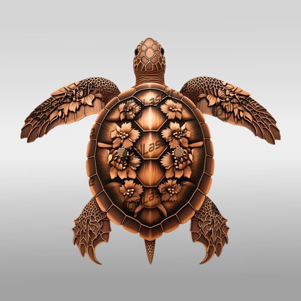 3D Laser Engraving Design, Turtle Floral Shell, Intricate