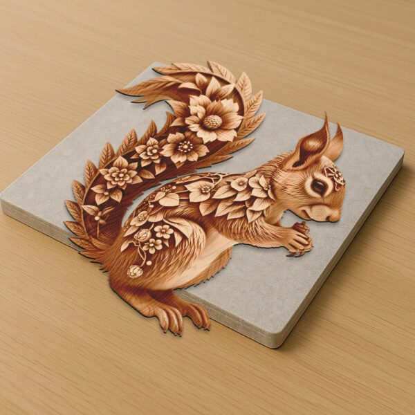 3D Squirrel Illusion Art File with Floral Details,